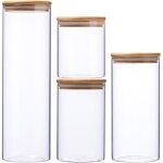 Lot de 4 bocaux pots de rangement alimentaire conservation en verre borosilicate avec couvercle hermétique ... Lot de 4 bocaux pots de rangement alimentaire conservation en verre borosilicate avec couvercle hermétique ...