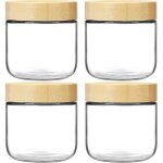 Lot de 4 bocaux en verre herm�tique 300 ml bocal en verre avec couvercle en bambou r�utilisables overnight ...