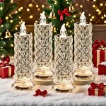 Lot de 4 bougies led sans flamme en cristal projection dombre de rose base stable fonctionne sur piles ...