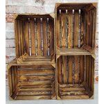 Lot de 4 caisses  fruits vintage en bois massif et solide pour dcoration dintrieur couleur effet brl ...