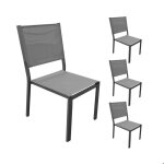 Lot de 4 chaises en aluminium et textil�ne coloris gris