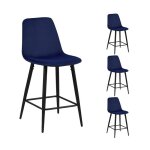 Lot de 4 chaises de bar 42x515x98 cm en velours bleu fonc� - poksi