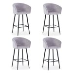 Lot de 4 chaises de bar en velours kandi 106cm argent Lot de 4 chaises de bar en velours kandi 106cm argent