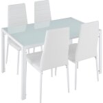 Lot de 4 chaises blanches de salle à manger siège rembourré haut dossier - simili - lot de 4 Lot de 4 chaises blanches de salle à manger siège rembourré haut dossier - simili - lot de 4