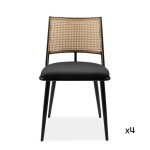 Calicosy - lot de 4 chaises avec cannage naturel et structure en mtal noir l47 cm - schiller - noir