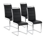 Lot de 4 chaises contemporaines - mia noir liser blanc - dossier haut - pieds en mtal chrom