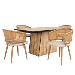 Lot de 4 chaises design salle � manger - simili et dossier rotin - pieds m�tal marron effet bois - 47x51x79cm ...