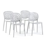 Lot de 4 chaises de jardin empilables en r�sine avec dossier ajour� d�coratif pour terrasse bar restaurant ...