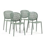 Lot de 4 chaises de jardin empilables en r�sine renforc�e avec dossier ajour� design pour terrasse bar ...