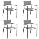 Lot de 4 chaises de jardin exterieur empilable fauteuil terrasse en aluminium