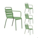 Lot de 4 chaises de jardin en mtal vert avec accoudoirs - baca