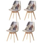 Lot de 4 chaises - revêtement en lin - pieds en bois massif - chaises de salle à manger vintage - patchwork ... Lot de 4 chaises - revêtement en lin - pieds en bois massif - chaises de salle à manger vintage - patchwork ...