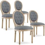 Lot de 4 chaises m�daillon capitonn�es louis xvi tissu gris