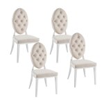 Lot de chaises medaillon capitonnées chrome et velours - beige Lot de chaises medaillon capitonnées chrome et velours - beige