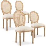 Lot de 4 chaises médaillon louis xvi cannage rotin tissu beige Lot de 4 chaises médaillon louis xvi cannage rotin tissu beige