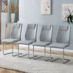 Lot de 4 chaises de salle � manger 41x48x97 cm avec pieds en m�tal argent�s dossier effet maille en pu ...