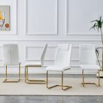 Lot de 4 chaises de salle � manger 41x48x97 cm avec pieds en m�tal dor� dossier effet maille en pu blanc ...