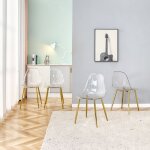 Lot de 4 chaises de salle � manger 44x457x83 cm avec pieds en m�tal dor�s assise plastique style moderne ...