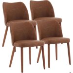 Lot de 4 chaises de salle � manger aspect cuir avec forme ergonomiquepieds en bois design modernemarron ...
