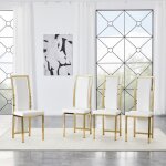 Lot de 4 chaises salle � manger cuir pu blanc m�tal dor� design minimaliste europ�en 44x42. 7x109cm pour ...