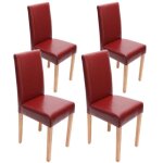 Lot de 4 chaises de salle à manger cuisine en cuir rouge pieds en bois clair design moderne Lot de 4 chaises de salle à manger cuisine en cuir rouge pieds en bois clair design moderne