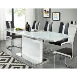 Lot de 4 chaises de salle � manger en cuir simili - haute dossier - style contemporain - noir et blanc ...
