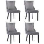 Lot de 4 chaises de salle � manger en velours gris pieds bois massif capitonn�es ? 50�52�91 cm