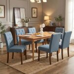 Lot de 4 chaises de salle � manger haut dossier assise rembourr�es - pieds en bois ch�ne confortable ...