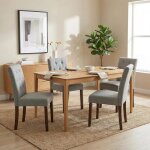 Lot de 4 chaises de salle � manger haut dossier assise rembourr�es - pieds en bois ch�ne confortable ...