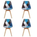 Lot de 4 chaise de salle à manger en lin avec pieds en hêtre massif design rétro patchwork multicolore ... Lot de 4 chaise de salle à manger en lin avec pieds en hêtre massif design rétro patchwork multicolore ...