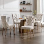 Lot de 4 chaise de salle � manger moderne beigechaise de cuisine velours avec piq�re de boutonchaise ...