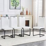 Lot de 4 chaises de salle � manger avec pieds arqu�s pu blanc + noir