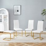 Lot de 4 chaises de salle � manger avec pieds en m�tal cuir pu blanc + or