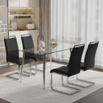 Lot de 4 chaise de salle  manger - rembourres - style moderne - dossier en similicuir pu et lin - l ...