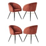 Lot de 4 chaises de salle � manger - rev�tement en velours couleur rouille - pieds noirs et dor�s - style ...