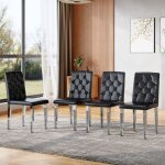 Lot de 4 chaises de salle � manger en simili cuir et m�tal avec dossier matelass� style moderne noir ...