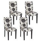 Lot de 4 chaises de salle à manger en tissu imprime blanc& noir pieds fonces Lot de 4 chaises de salle à manger en tissu imprime blanc& noir pieds fonces