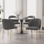Lot de 4 chaises salle � manger welltin fauteuil scandinave chenille gris pieds m�tal dor� chaise cuisine ...