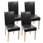 Lot de 4 chaises de s�jour littau simili - cuir noir pieds clairs