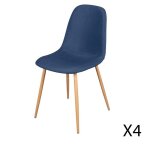 Lot de 4 chaises en tissu bleu avec pieds en m�tal effet bois ? 45x87x54 cm hauteur dassise 49 cm ? collection ...