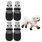 Lot de 4 chaussettes chien noir m chaussons velcro r�glables imperm�ables antid�rapants pour petits / ...