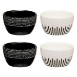 Lot de 4 coupelles en c�ramique ethnique 10cm noir & blanc
