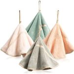 Lot de 4 essuie - mains ronds en polaire corail boucle de suspension absorbants �pais 4 couleurs pour ...