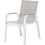 Lot de 4 fauteuils repas de jardin - vianea ? structure aluminium et textil�ne ? blanc et naturel - 52 ...