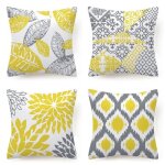 Lot de 4 housses de coussin 40 x 40 cm jaune gris et blanc coton taie doreiller decoration pour maison ...