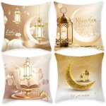 Housse de coussin - mubarak eid - 45x45 cm - double face - motif lune - style contemporain