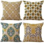 Lot de 4 housses de coussin carr� - coton lin - porte cl�s offert - 45 x 45 cm
