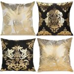 Housses de coussin - noname - lot de 4 - 45x45 cm - blanc et noir / or - fermeture invisible Housses de coussin - noname - lot de 4 - 45x45 cm - blanc et noir / or - fermeture invisible