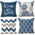 Lot de 4 housses de coussin g�om�triques bleu clair 18x18 taie de coussin en lin d�coration de la maison ...