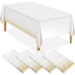 Lot de 4 nappes en plastique blanc et or rose à pois - autrement - 137x274cm - imperméable et facile ... Lot de 4 nappes en plastique blanc et or rose à pois - autrement - 137x274cm - imperméable et facile ...